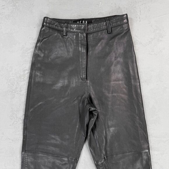 Veda x Reformation Black Lamb Leather High Waisted Cropped Pants Fit 25 x 25 - Picture 2 of 6